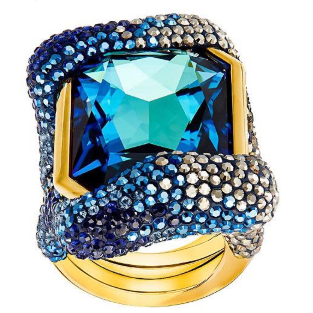 Huge Statement Ring. Blue and Gold Statement Ring 7 like NEW!! XL Cocktail Ring.